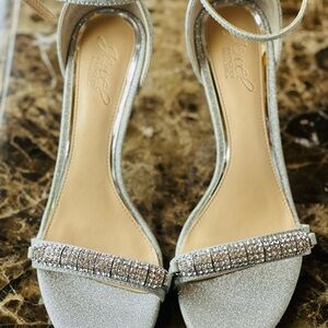 Jewel Badgley Mischka Silver Heels with Rhinestone Embellishment